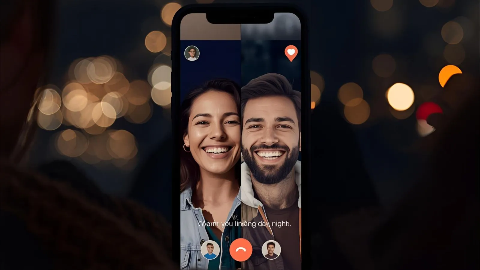 Couple smiling at each other on a late-night video call from different cities, symbolizing long distance love.